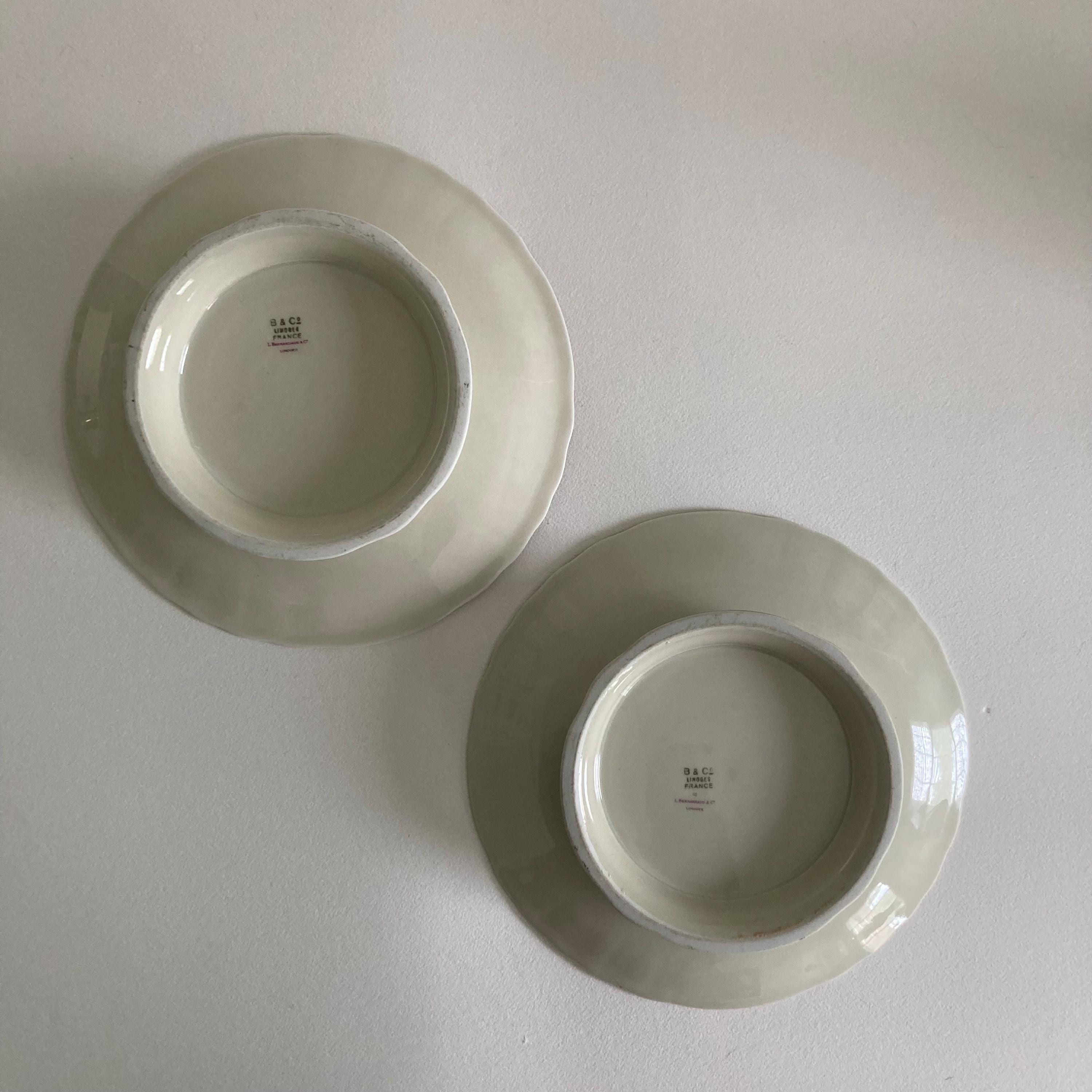 Pair of Vintage Limoges Pedestal Plates: French Porcelain Dessert Stands, Pink Floral