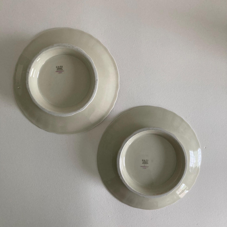 Pair of Vintage Limoges Pedestal Plates: French Porcelain Dessert Stands, Pink Floral