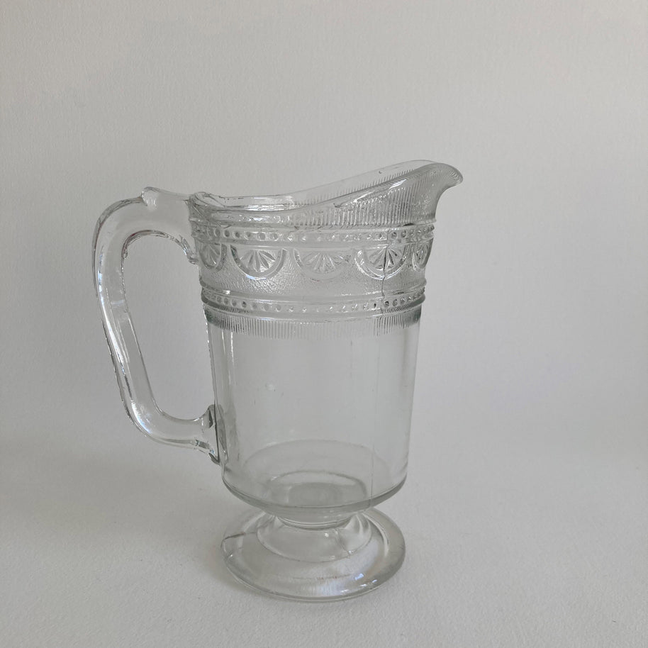 Antique EAPG Glass Pitcher: Scrollwork Patterned Creamer, 1890s