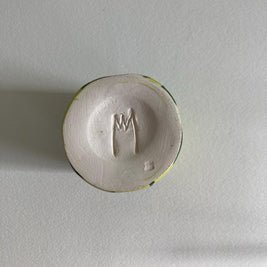 Artist Signed Ceramic Cup: Handmade Green Stripe Pen Container