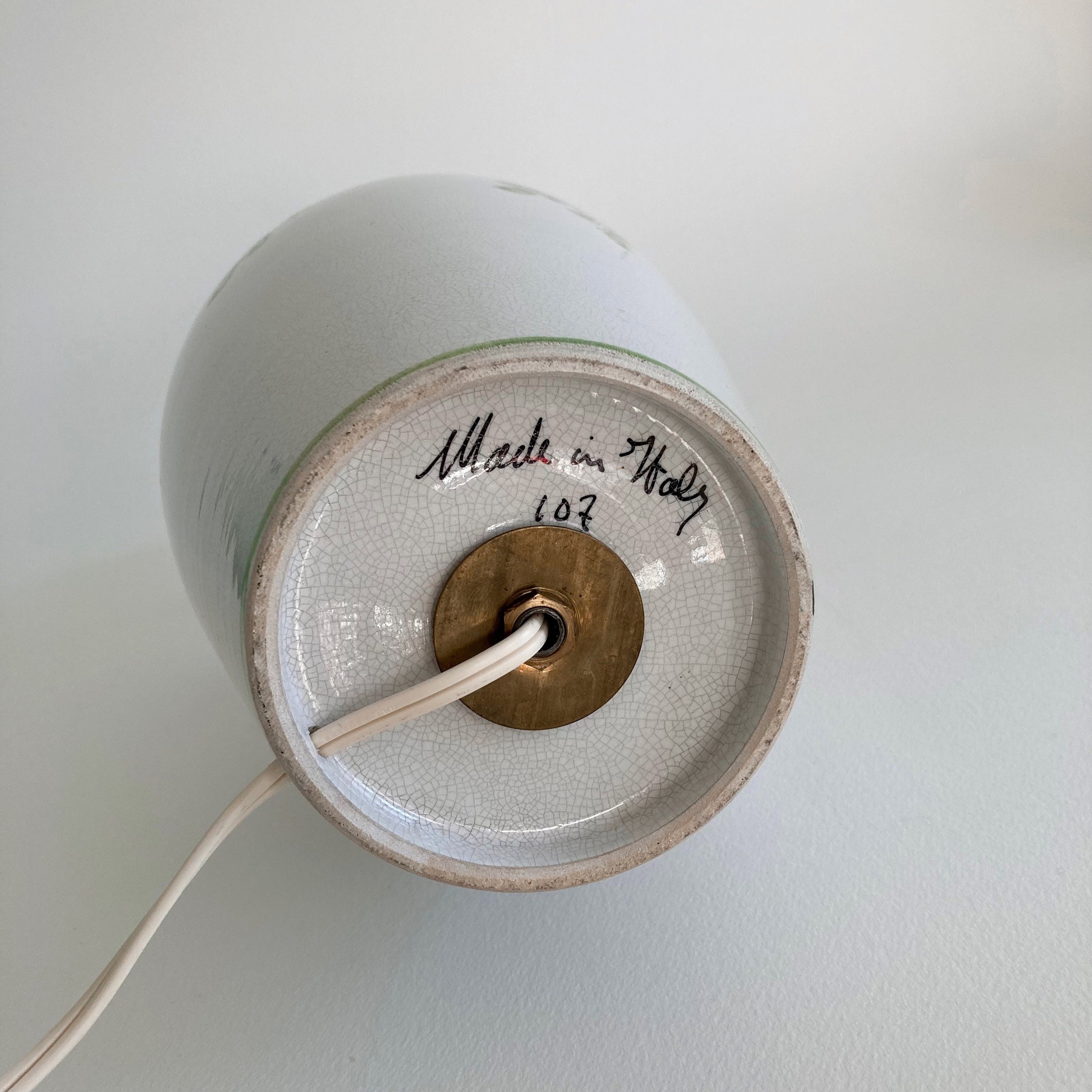 Vintage Italian Ceramic Table Lamp: Floral Crackle Glaze, 1970s