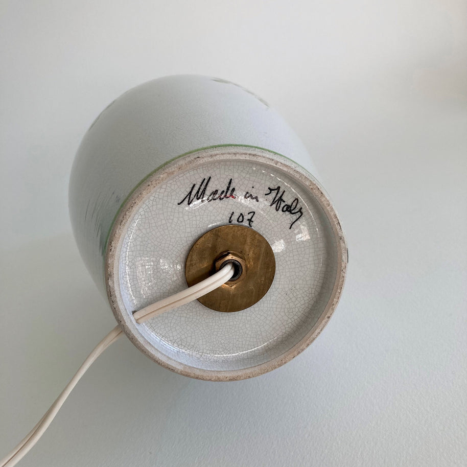 Vintage Italian Ceramic Table Lamp: Floral Crackle Glaze, 1970s