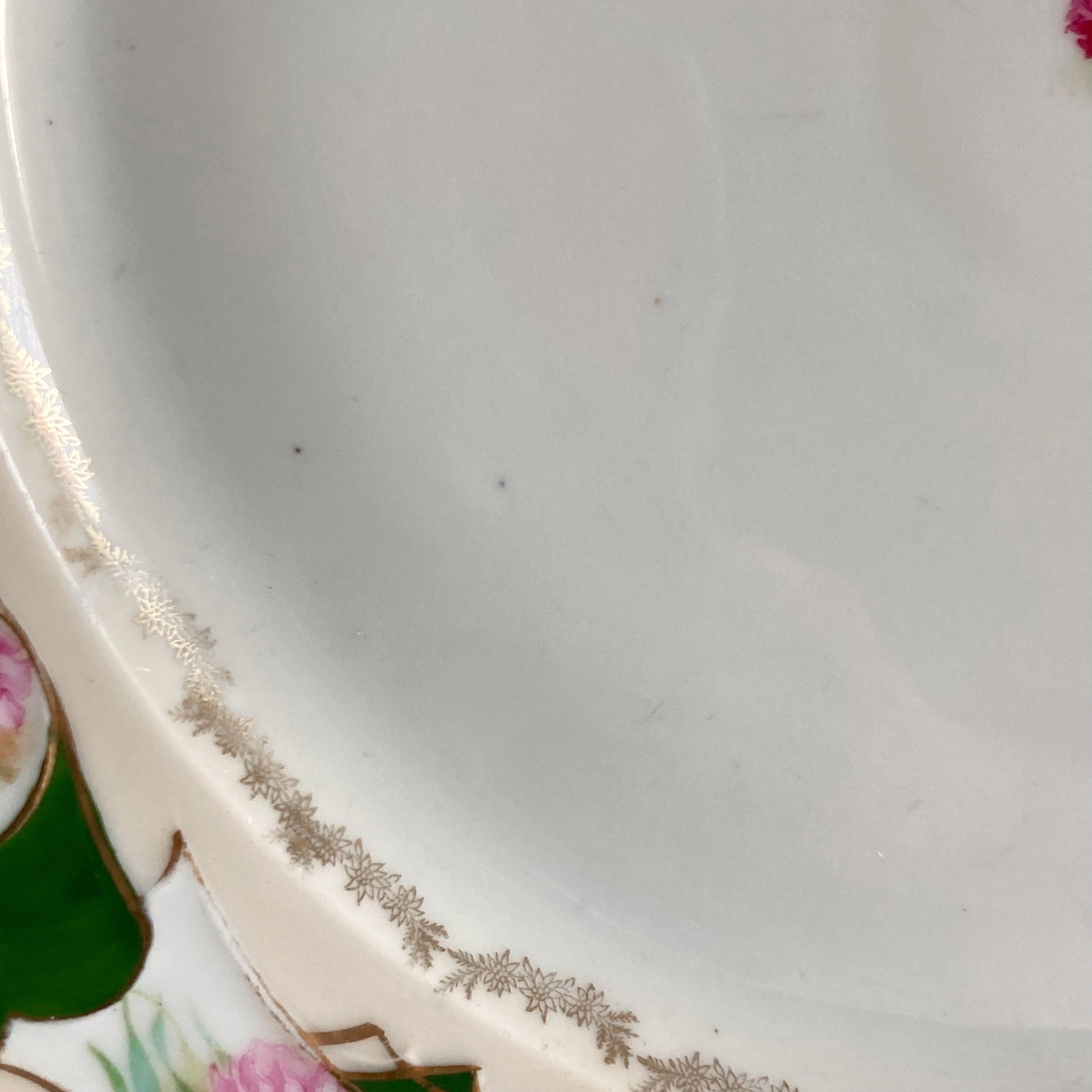 Antique M.Z. Austria Display Plate: Pink & Green Floral, Scalloped Rim
