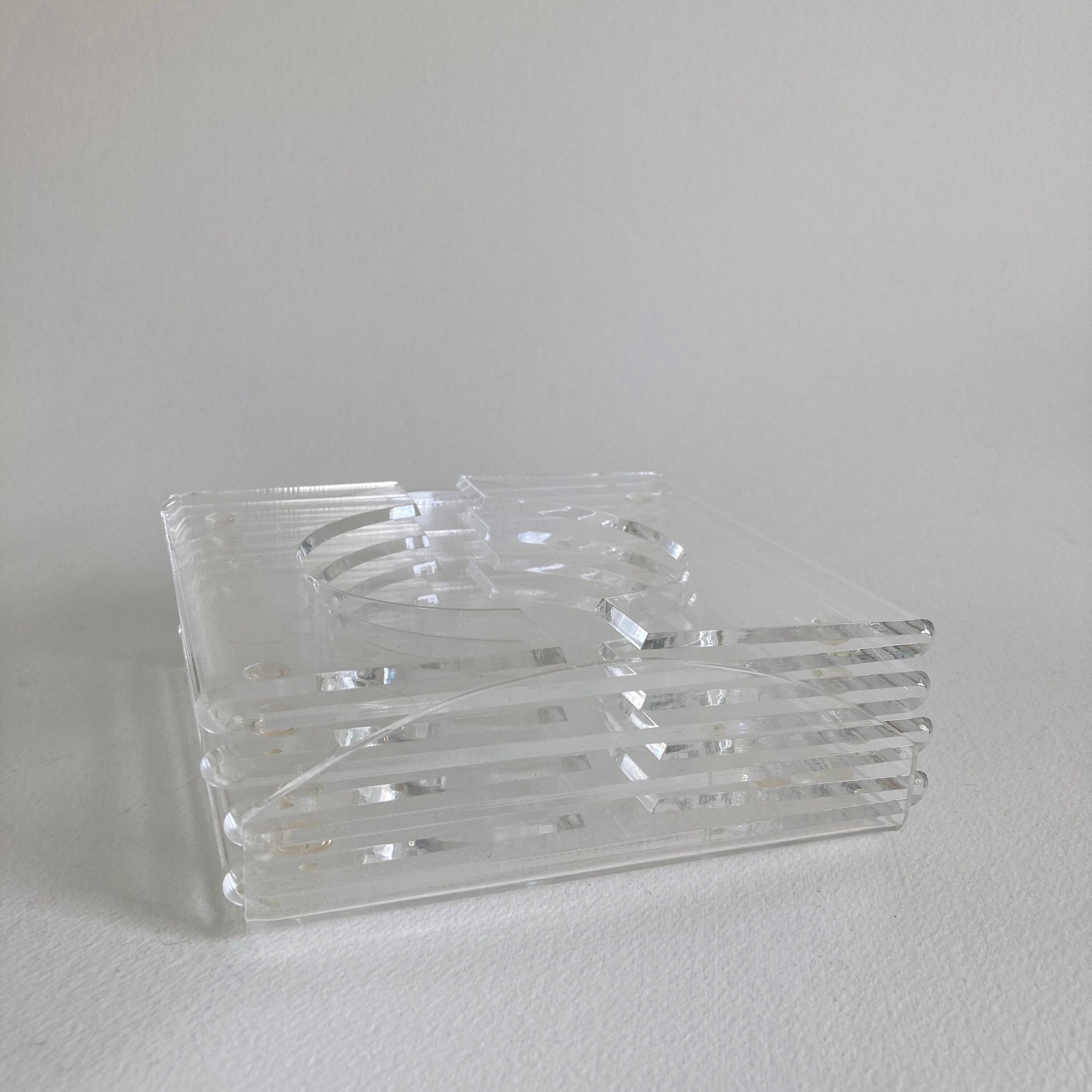 Vintage Lucite Coaster Set with Holder: 1970s Acrylic Barware