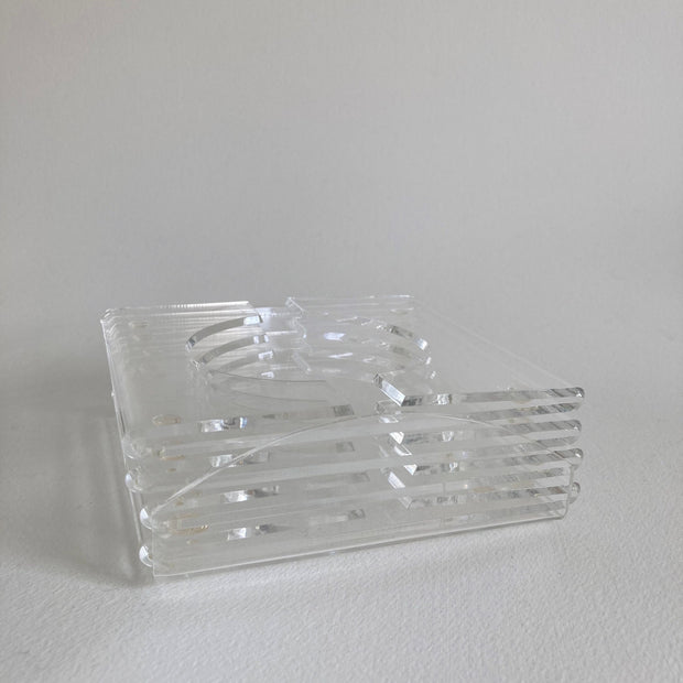 Vintage Lucite Coaster Set with Holder: 1970s Acrylic Barware