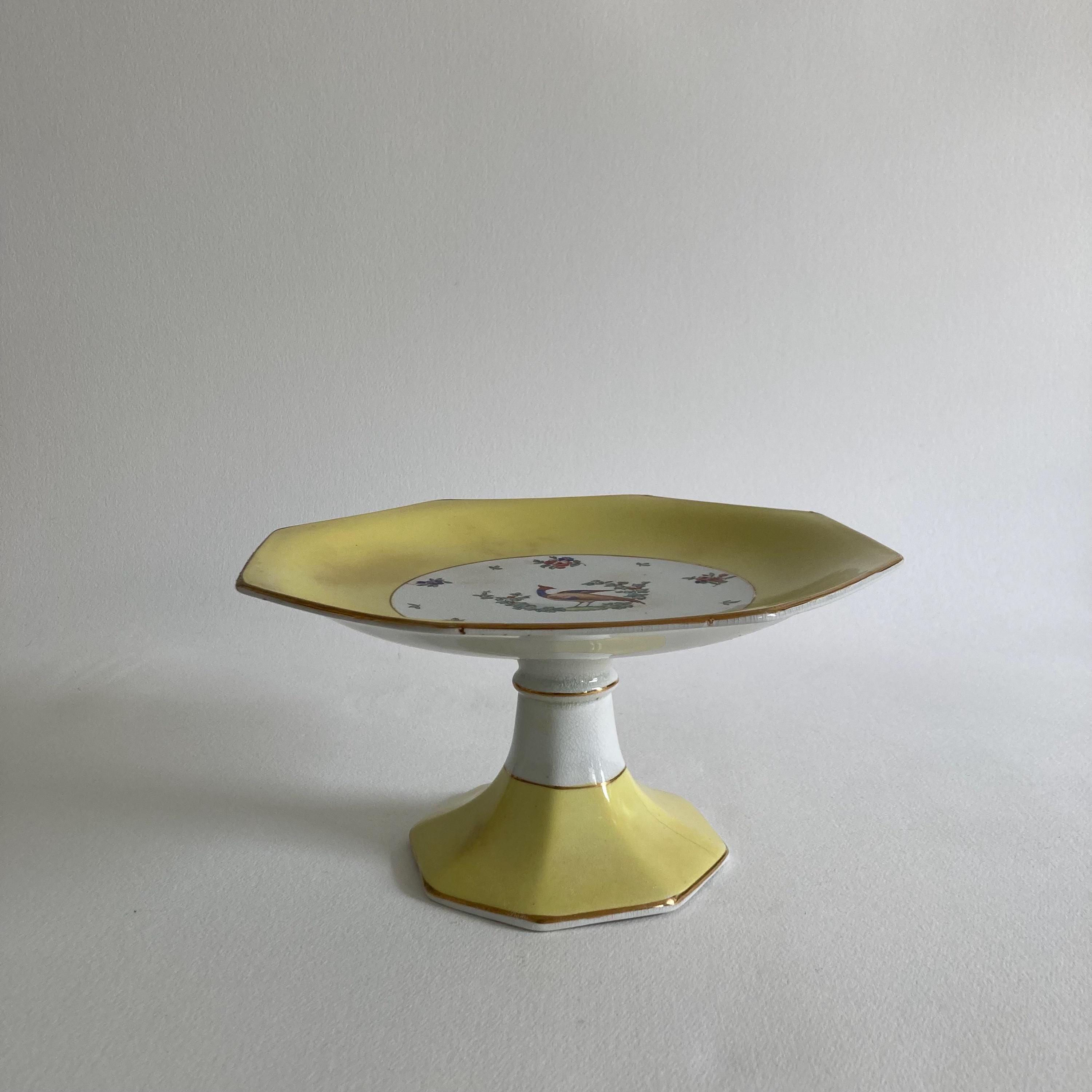1920s Whieldon Ware Tazza: Old Bow Bird & Floral Dessert Stand