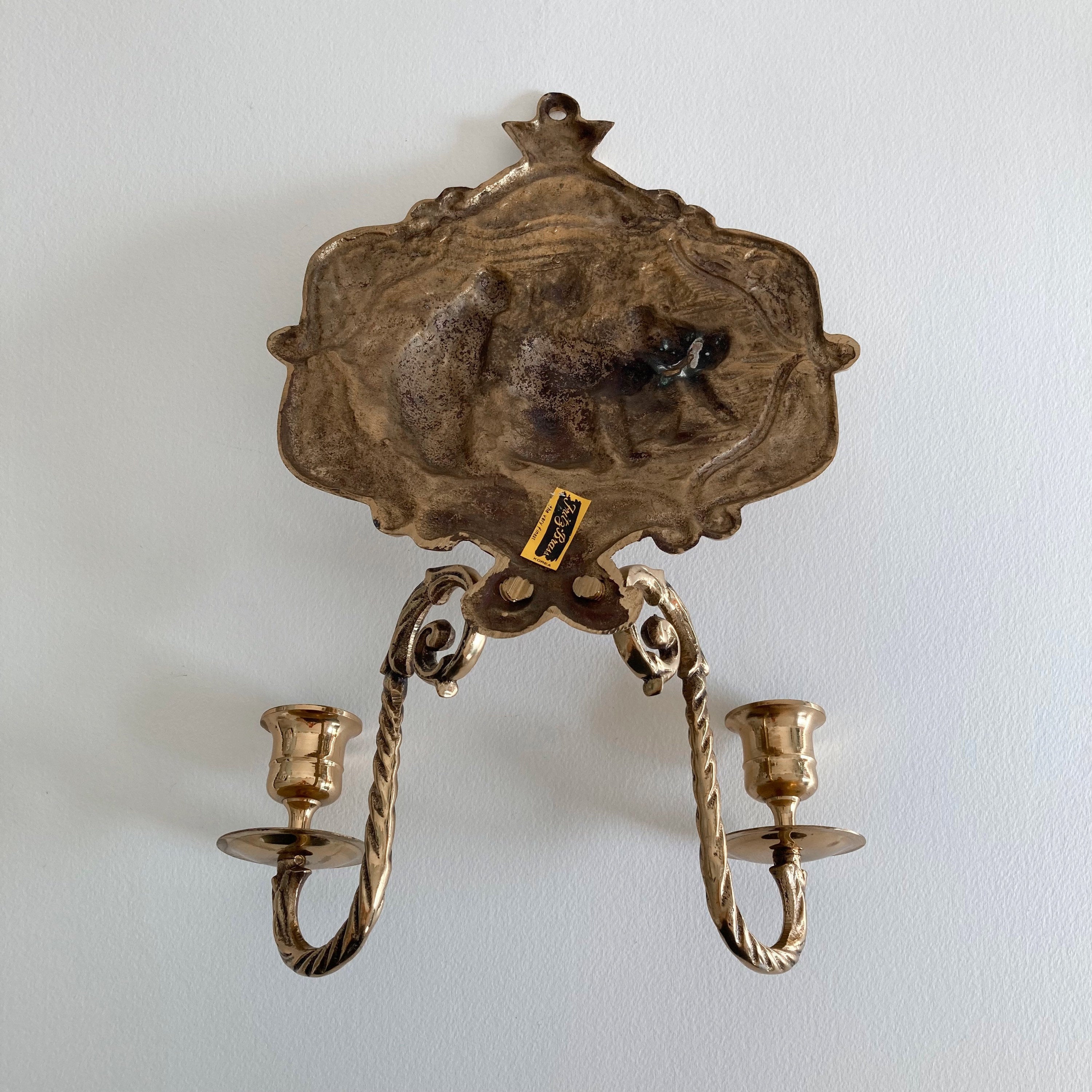 Vintage Fritz Brass Wall Sconce: Korean Peasant Scene, 1960s Style