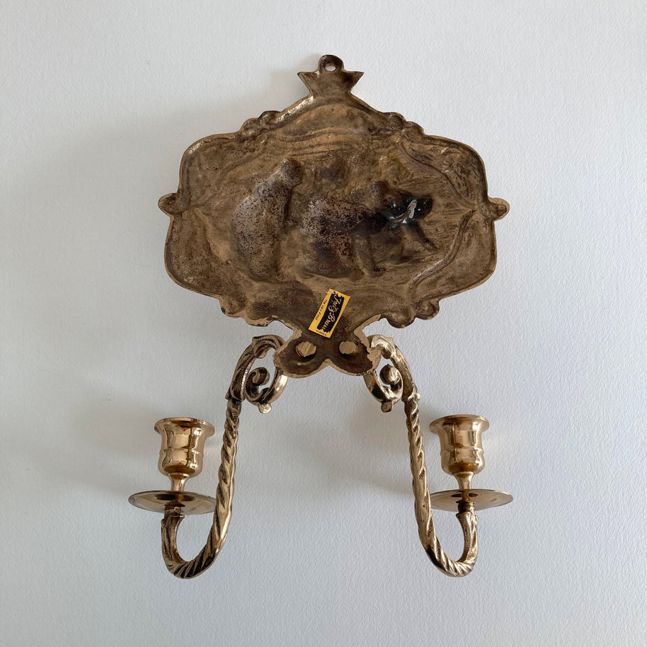 Vintage Fritz Brass Wall Sconce: Korean Peasant Scene, 1960s Style