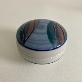 Signed Studio Pottery Lidded Container: Abstract Hand-Painted Design