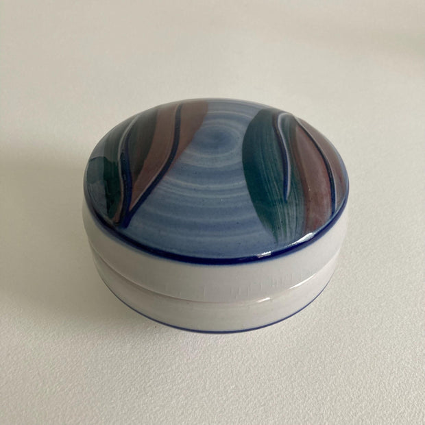 Signed Studio Pottery Lidded Container: Abstract Hand-Painted Design