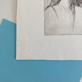 Mid-Century Etching: Young Woman Portrait, 1950s Female Artwork