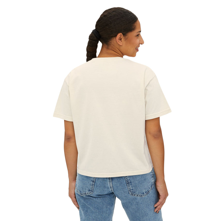 DISTRESSED PHOTO TEST ... Boxy Tee — Vintage 'Kitty Table' Black & White Graphic Women's Crop Tee