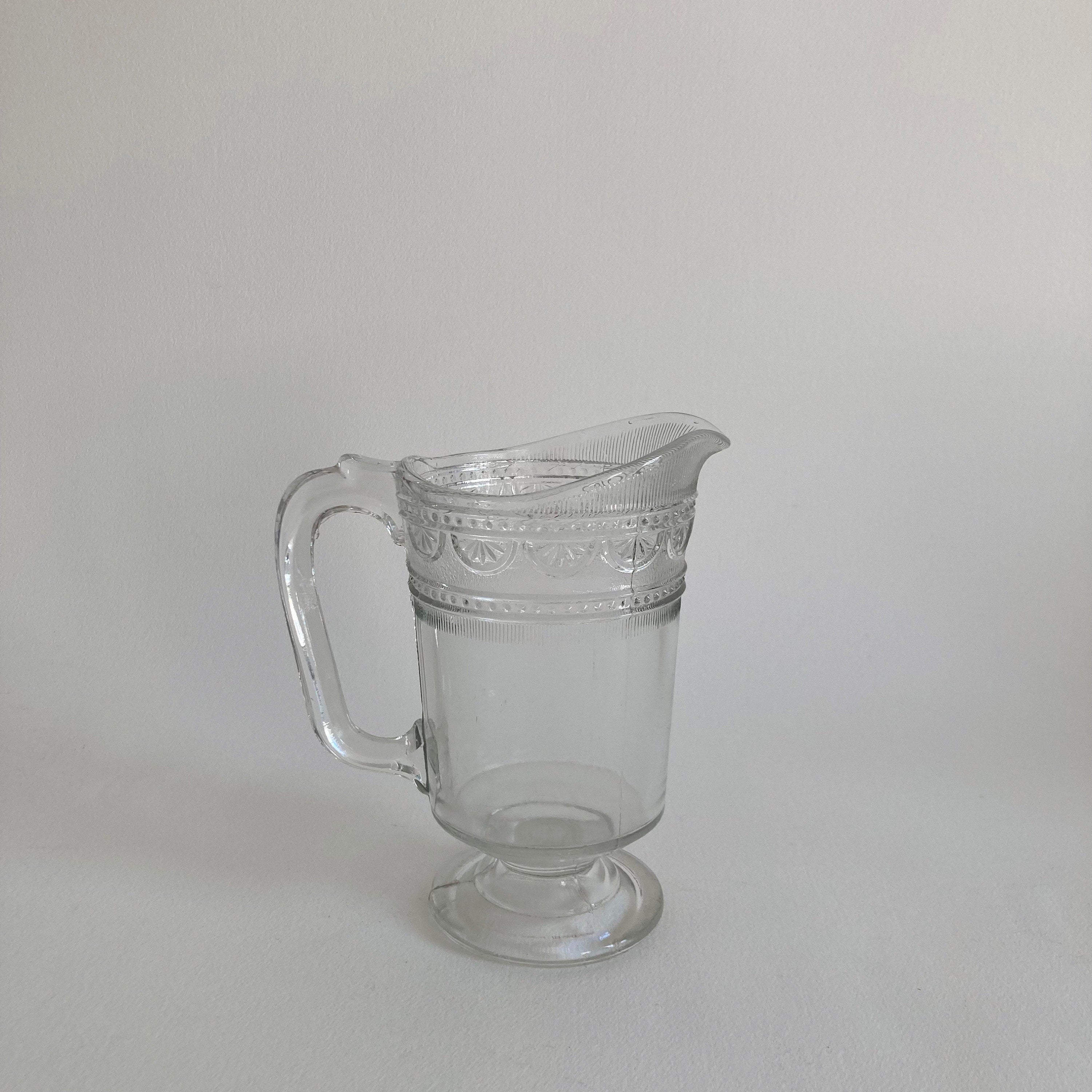 Antique EAPG Glass Pitcher: Scrollwork Patterned Creamer, 1890s