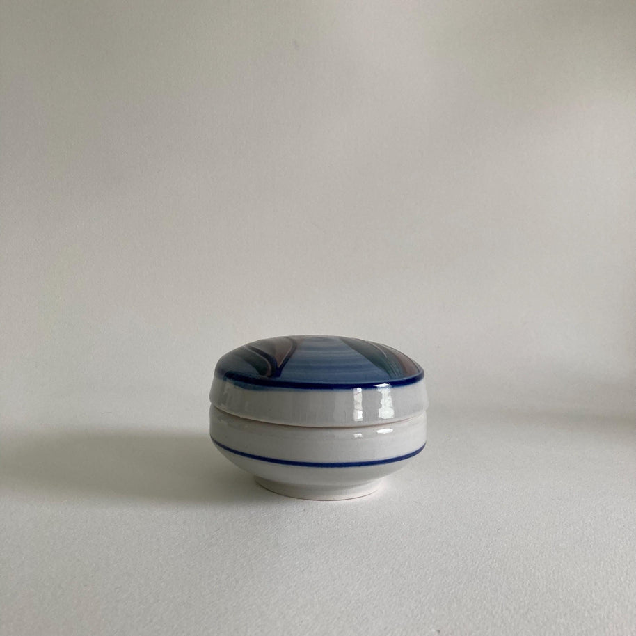 Signed Studio Pottery Lidded Container: Abstract Hand-Painted Design