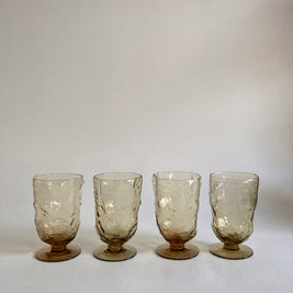 Vintage Morgantown Amber Crinkle Glass Goblets - Set of 4