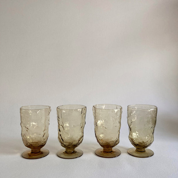 Vintage Morgantown Amber Crinkle Glass Goblets - Set of 4
