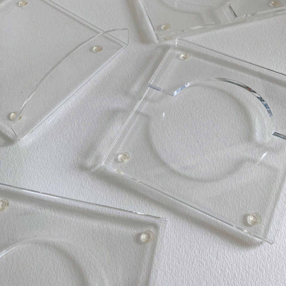 Vintage Lucite Coaster Set with Holder: 1970s Acrylic Barware