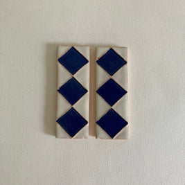 Pair of Handmade Ceramic Accent Tiles: Blue Diamond Pattern, 20th Century