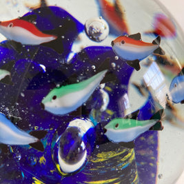 Murano Style Art Glass Paperweight: Ocean Fish Aquarium Orb (5.5