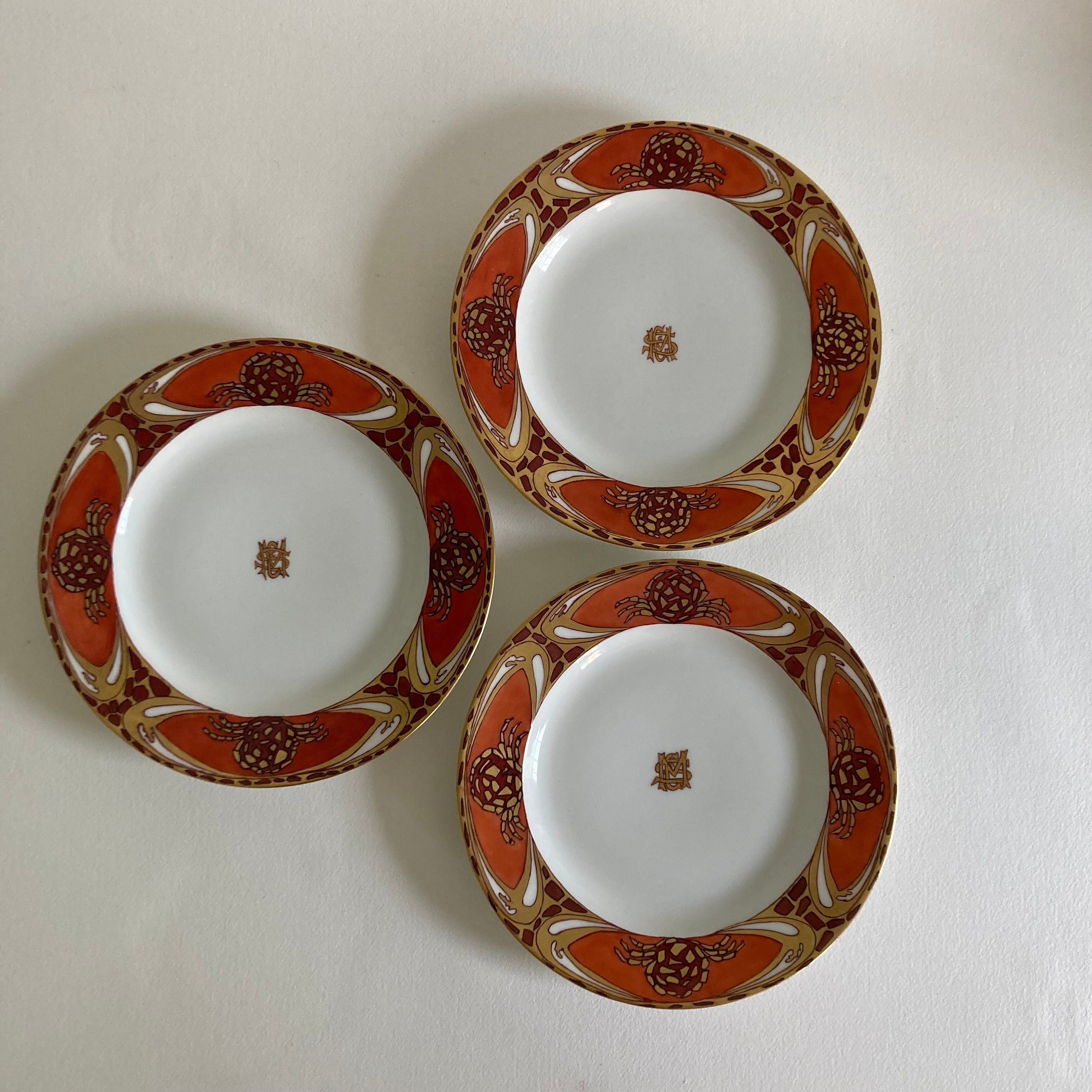 Antique Art Nouveau Aesthetic Style Theo. Haviland French Limoges Porcelain Plates: Spider Design, Set of 3