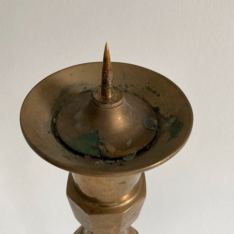 Vintage Tall Brass Pricket Candlestick - 19