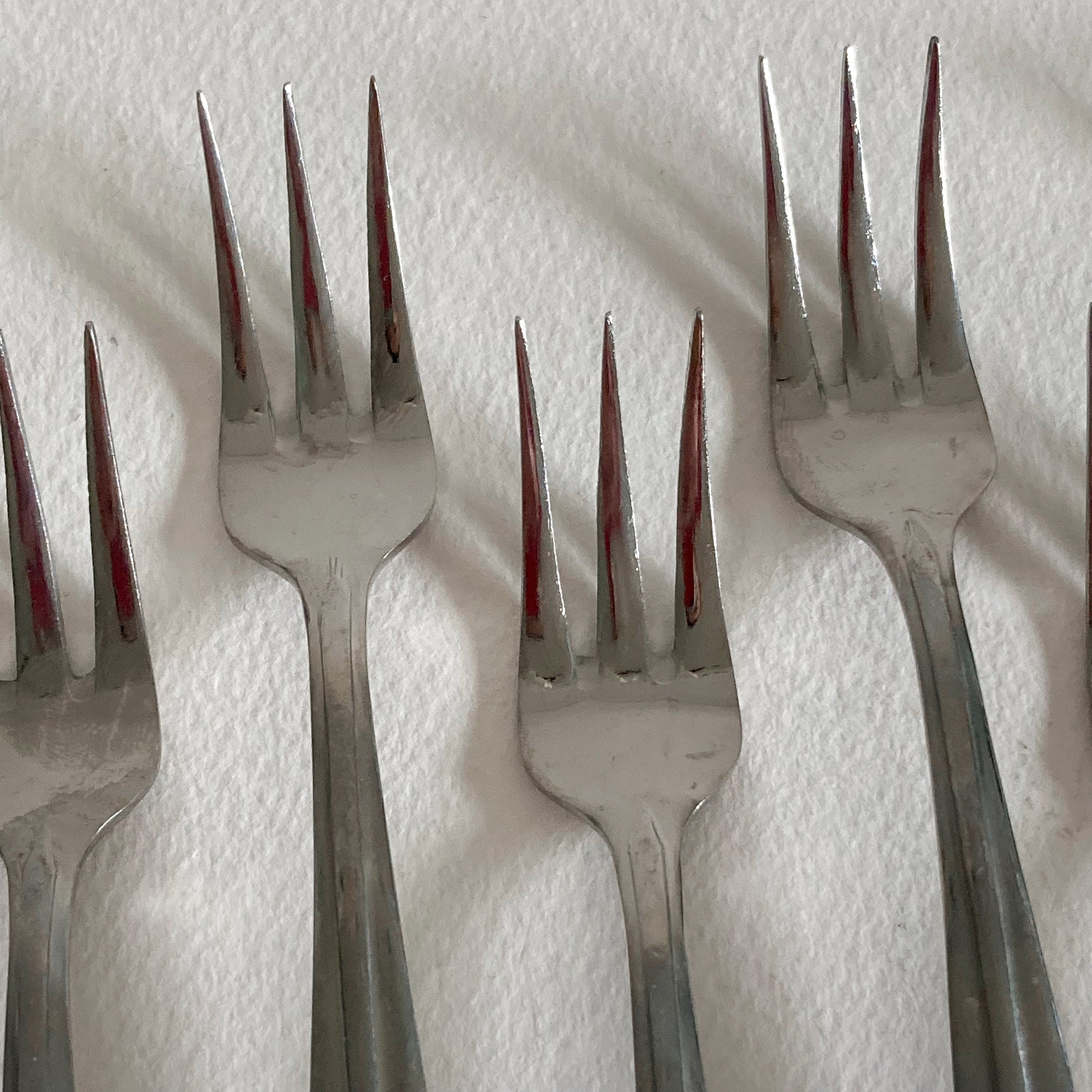 Vintage Mid Century Modern Stainless Steel Cocktail Forks - Set of 7