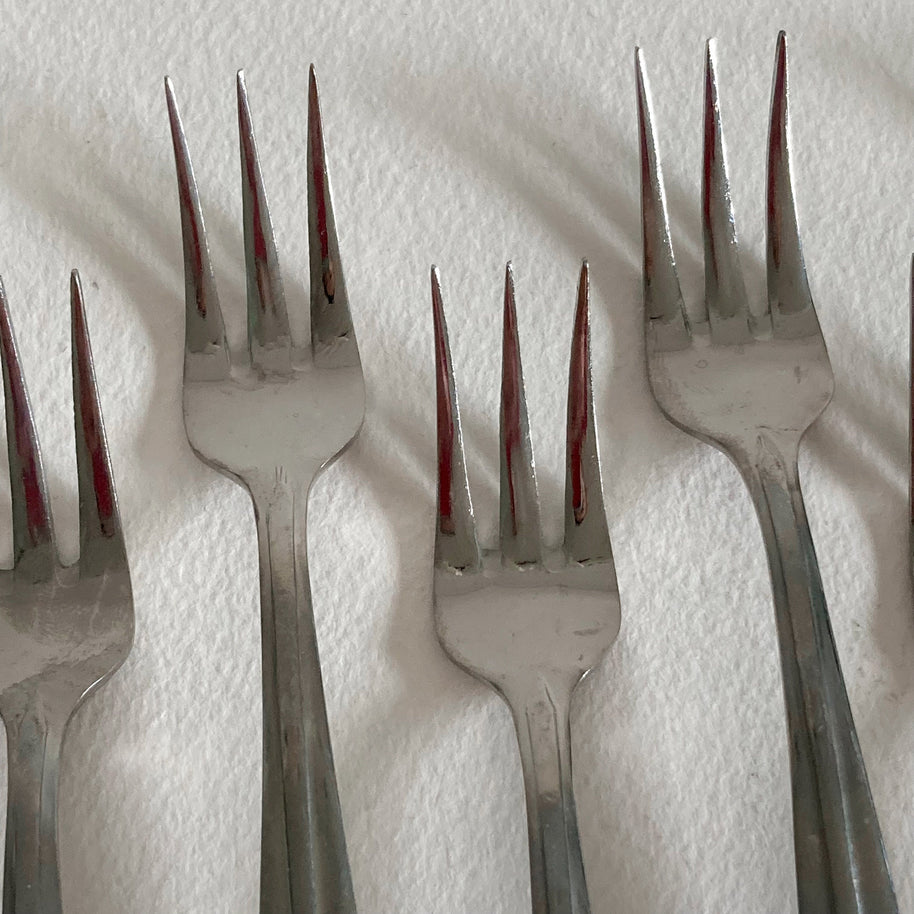 Vintage Mid Century Modern Stainless Steel Cocktail Forks - Set of 7