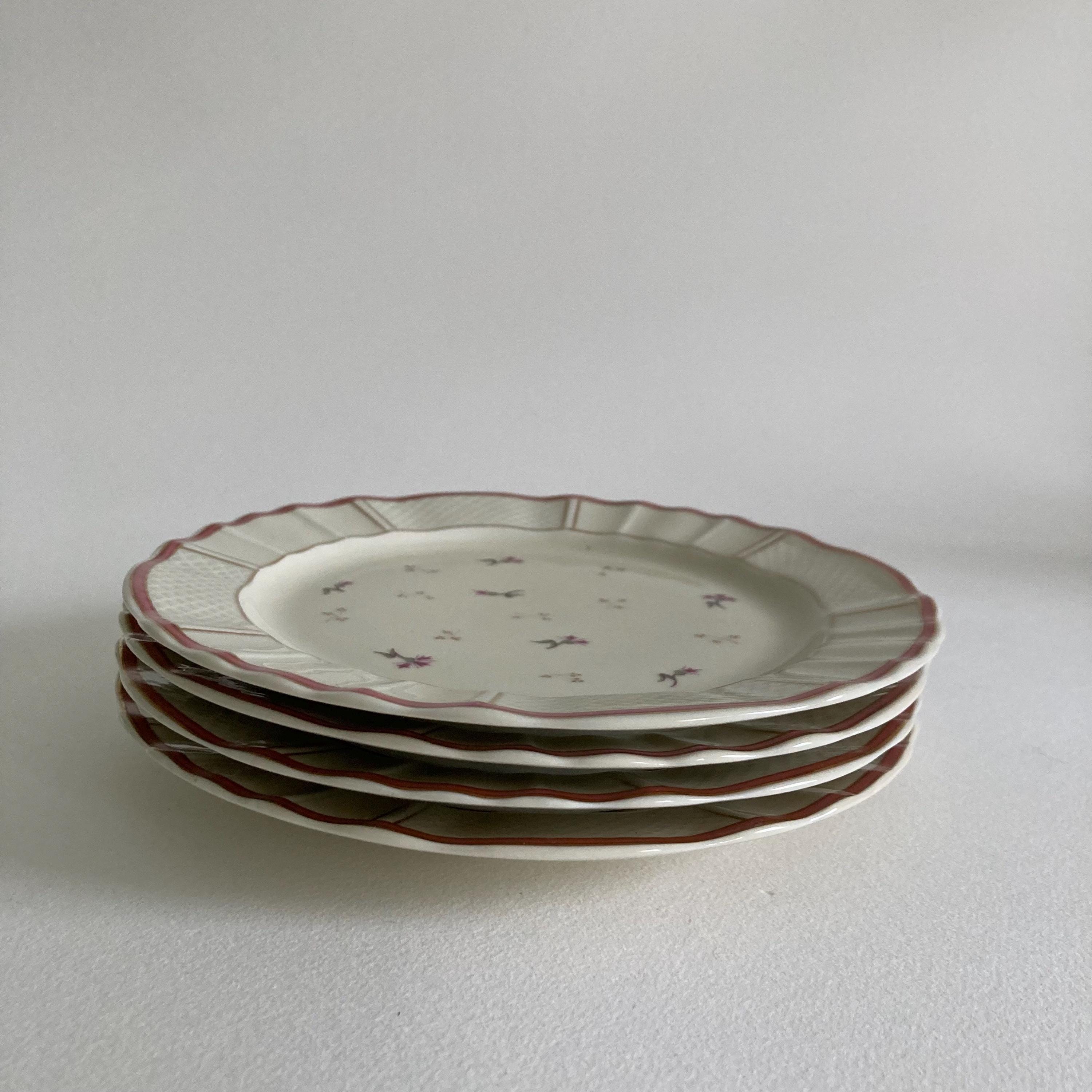 Vintage Limoges France Porcelain Salad Luncheon Plates - Set of 4 - Floral & Gold