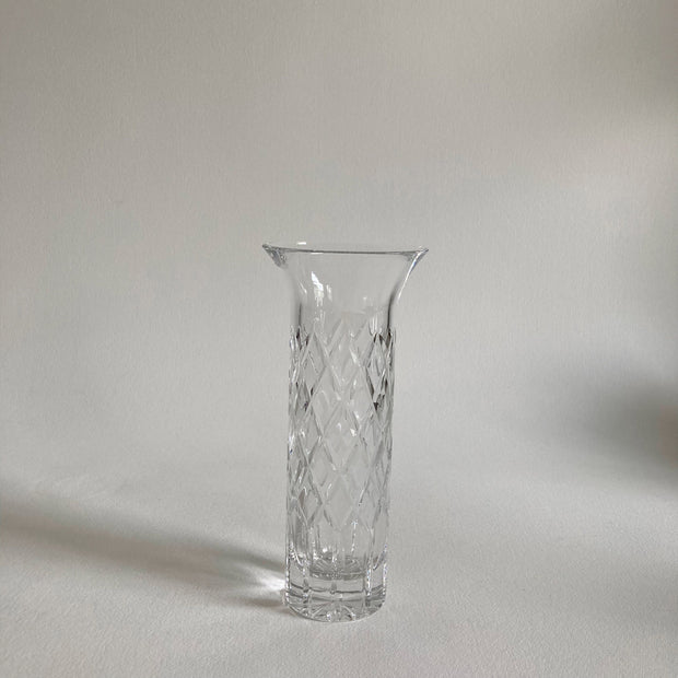 Vintage Crystal Glass Vase: Diamond Pattern, 7-inch, 1980s Decor