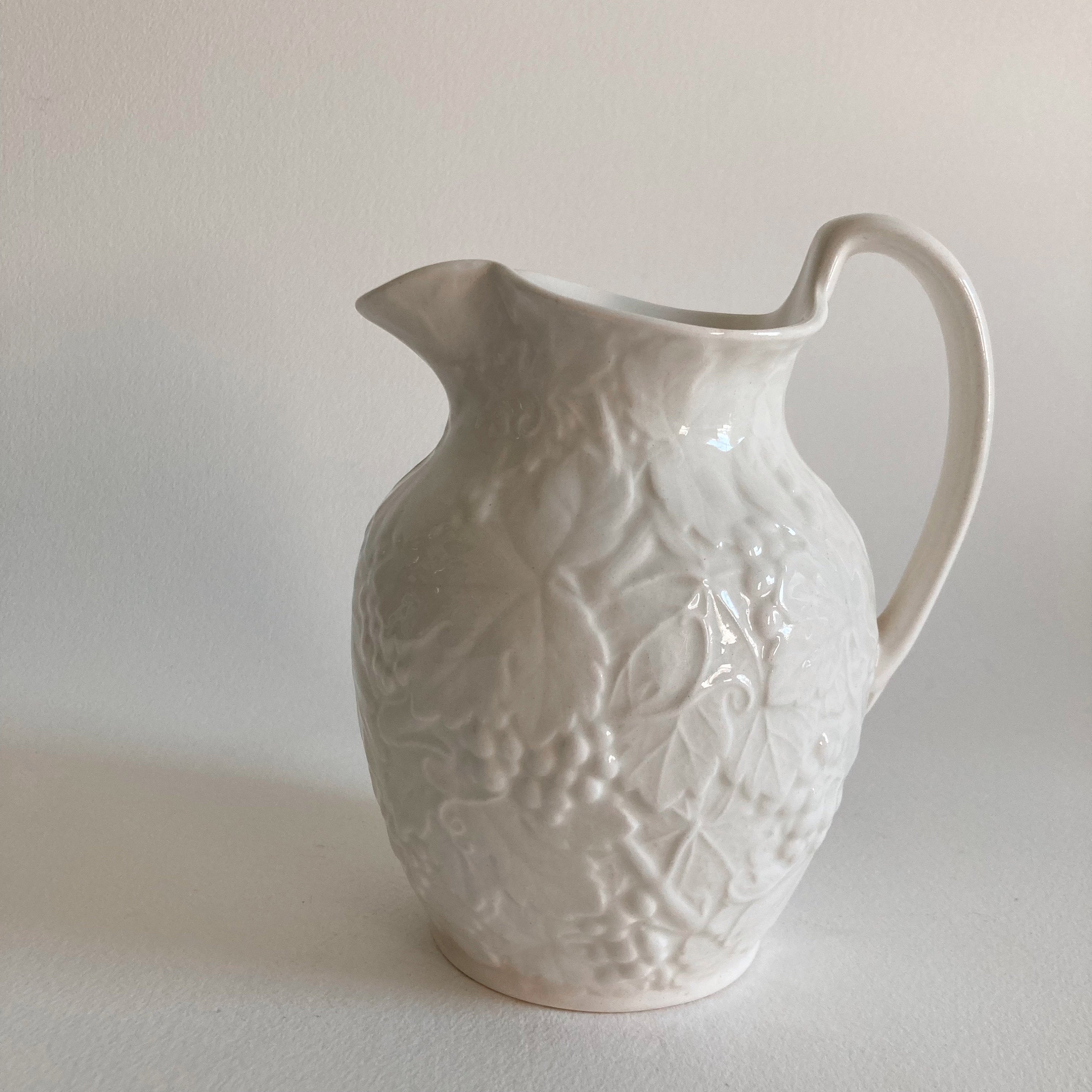 Wedgwood Creamware Pitcher: Grape Vine Motif, English Country Decor