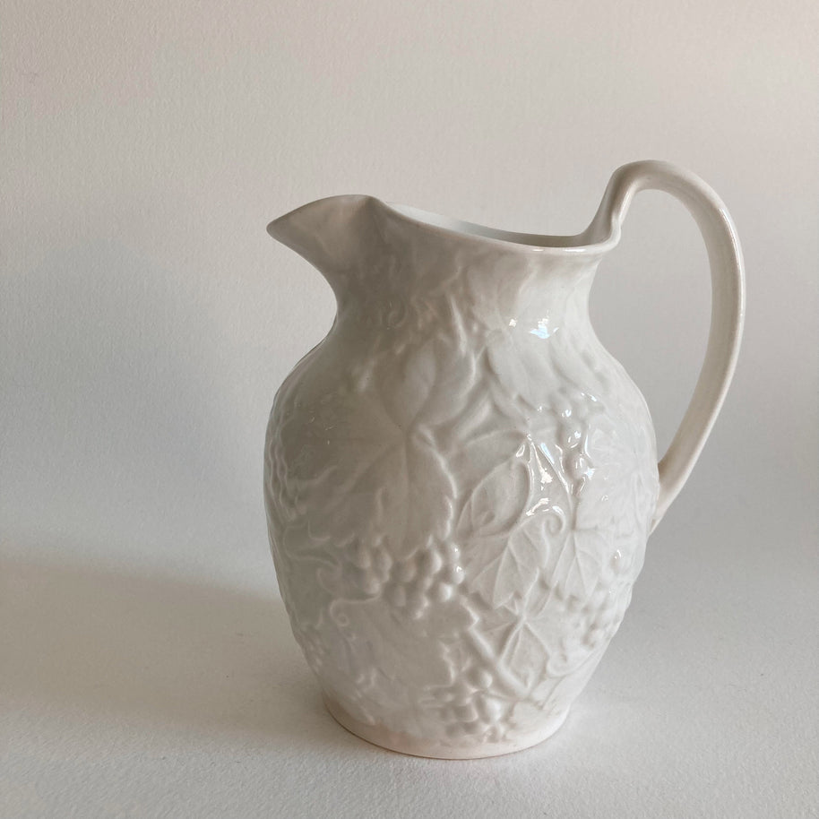 Wedgwood Creamware Pitcher: Grape Vine Motif, English Country Decor