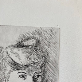 Mid-Century Etching: Young Woman Portrait, 1950s Female Artwork