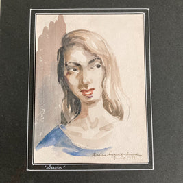 Mid Century Watercolor Portrait: Young Woman, Signed & Dated 1954