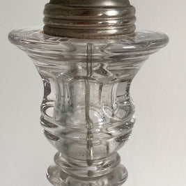 Vintage Clear Glass Table Lamps: Geometric Stem Design, Set of 2
