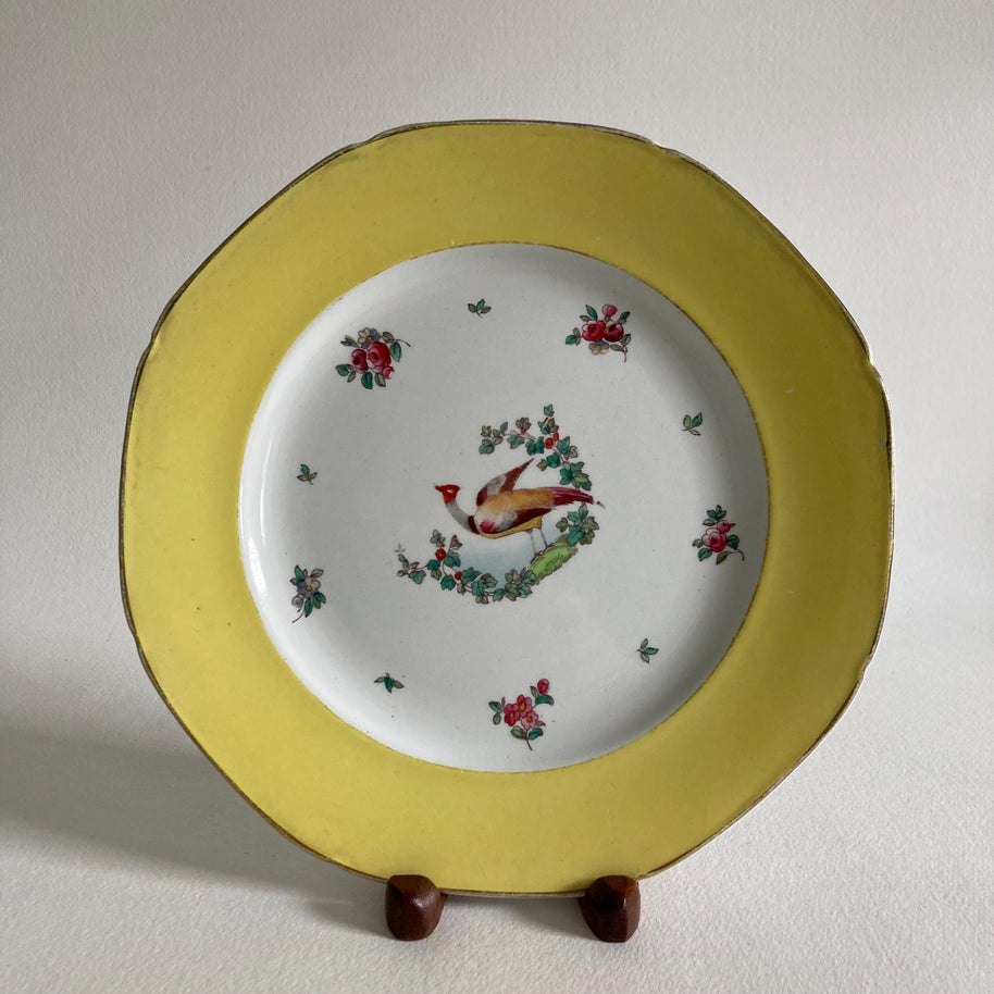 1920s Whieldon Ware Plates (Set of 3): Old Bow Bird & Floral Motif