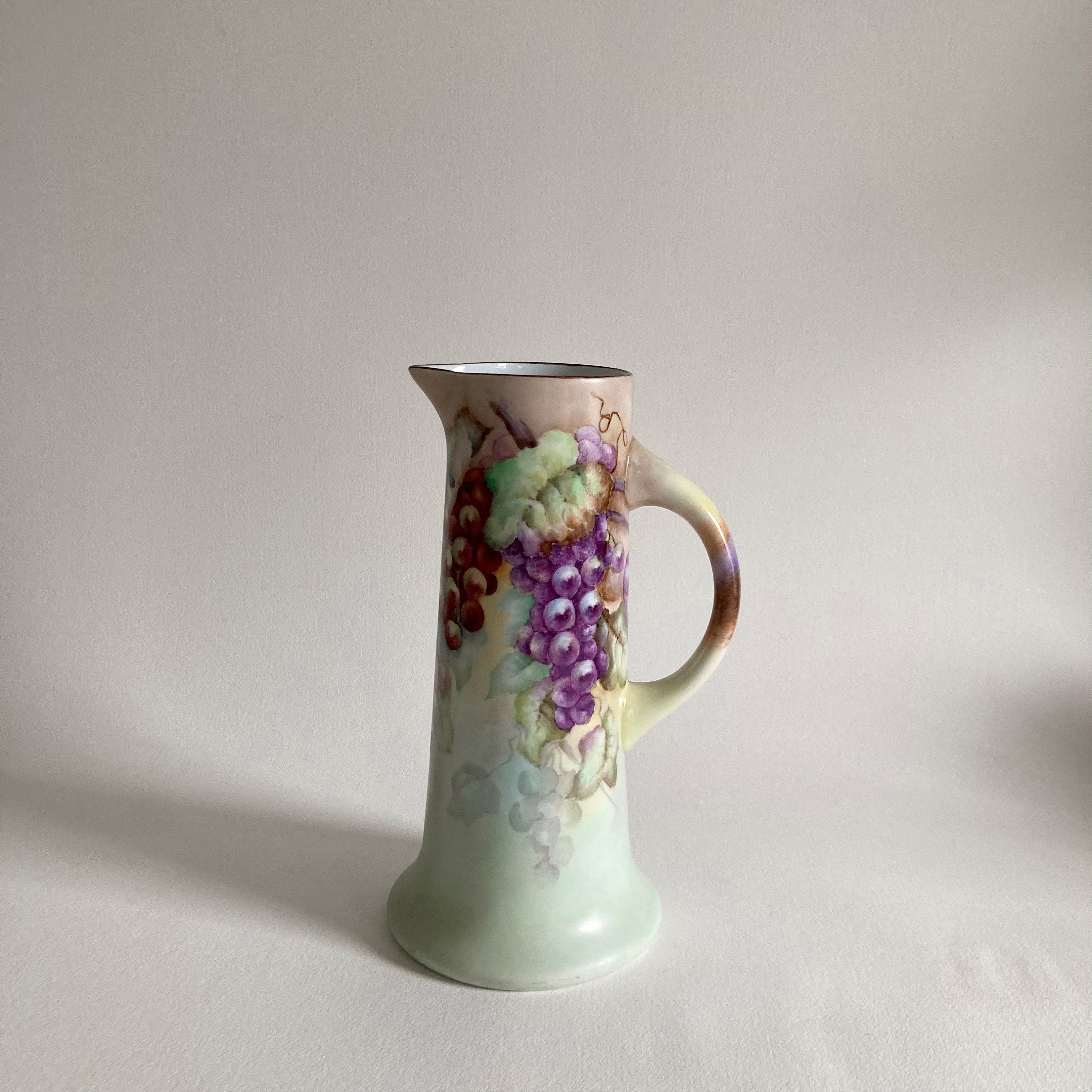 Antique Imperial Austria Porcelain Pitcher: Hand-Painted Grape Motif, 1914-1918