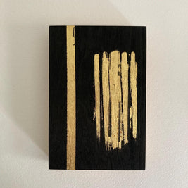 Gold Leaf Abstract Painting on Wood Panel: Modern Black & Gold Artwork