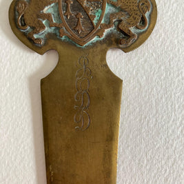 Vintage Brass Letter Opener: Lion Crest Handle, Monogrammed