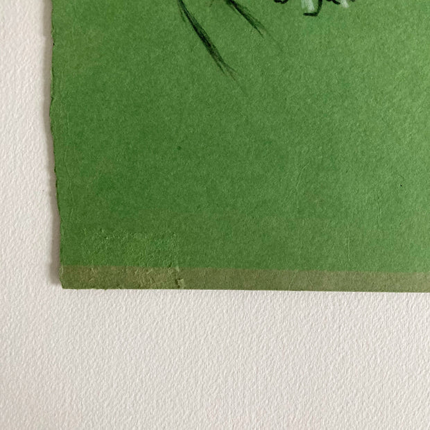Mid-Century Pastel Portrait: Woman with Flower, Green Paper (12x8)