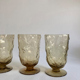 Vintage Morgantown Amber Crinkle Glass Goblets - Set of 4