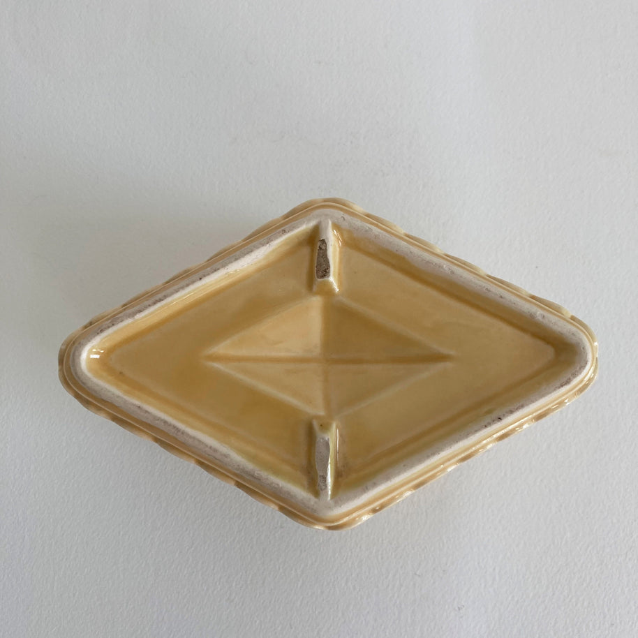 Vintage Yellow Ceramic Planter: Diamond Scallop Rim, American Pottery