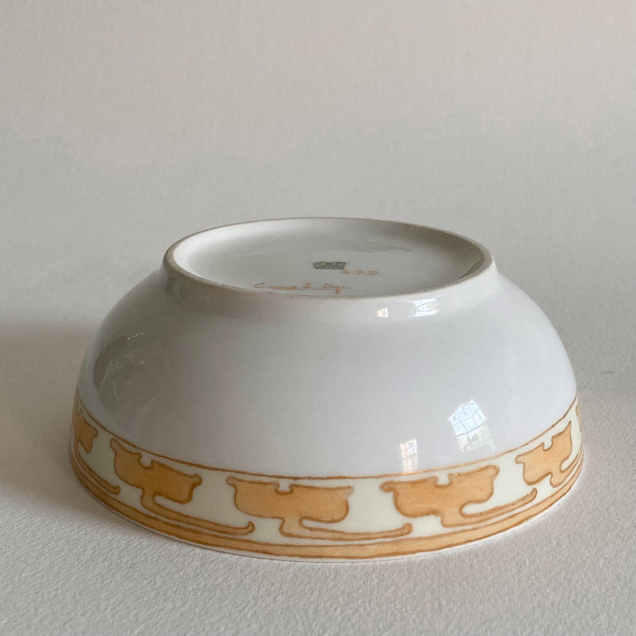 Art Nouveau Limoges Porcelain Bowl: Hand Painted Floral, Gold Detail