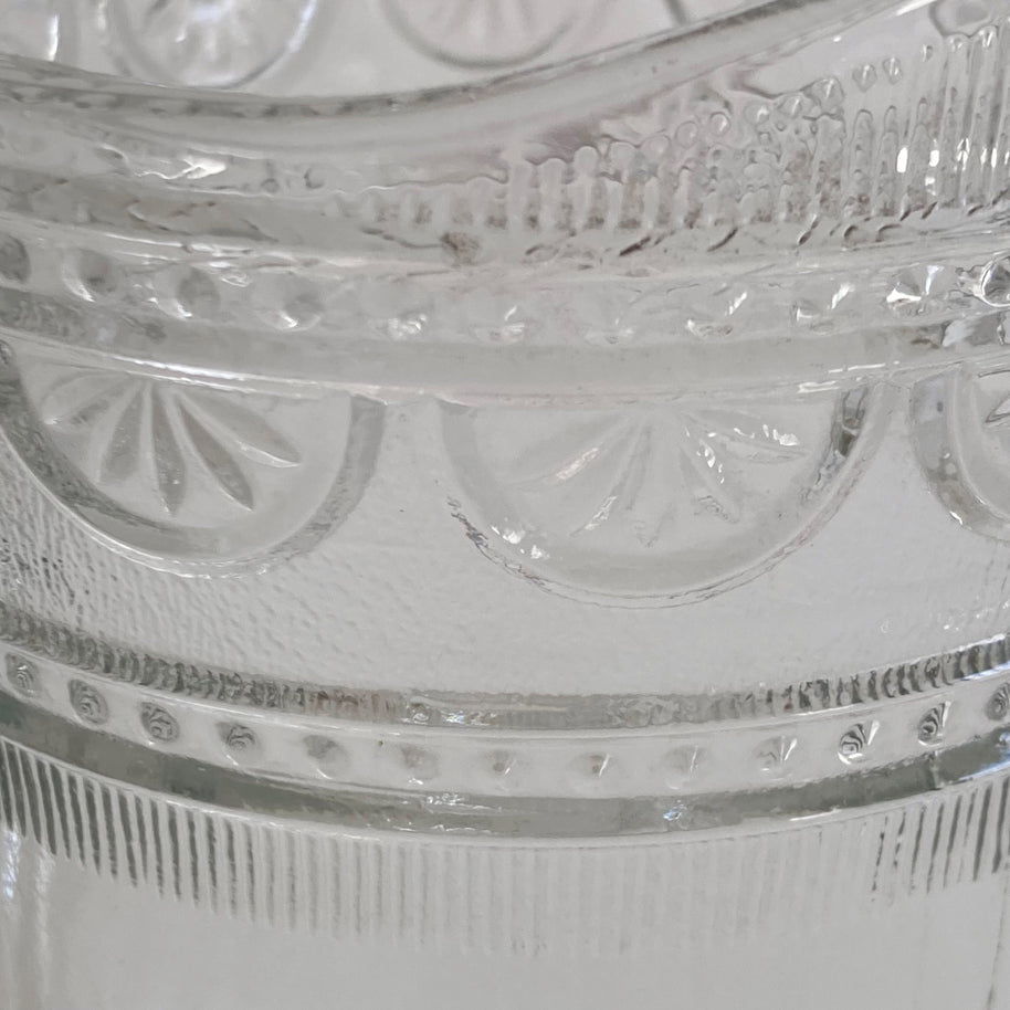 Antique EAPG Glass Pitcher: Scrollwork Patterned Creamer, 1890s