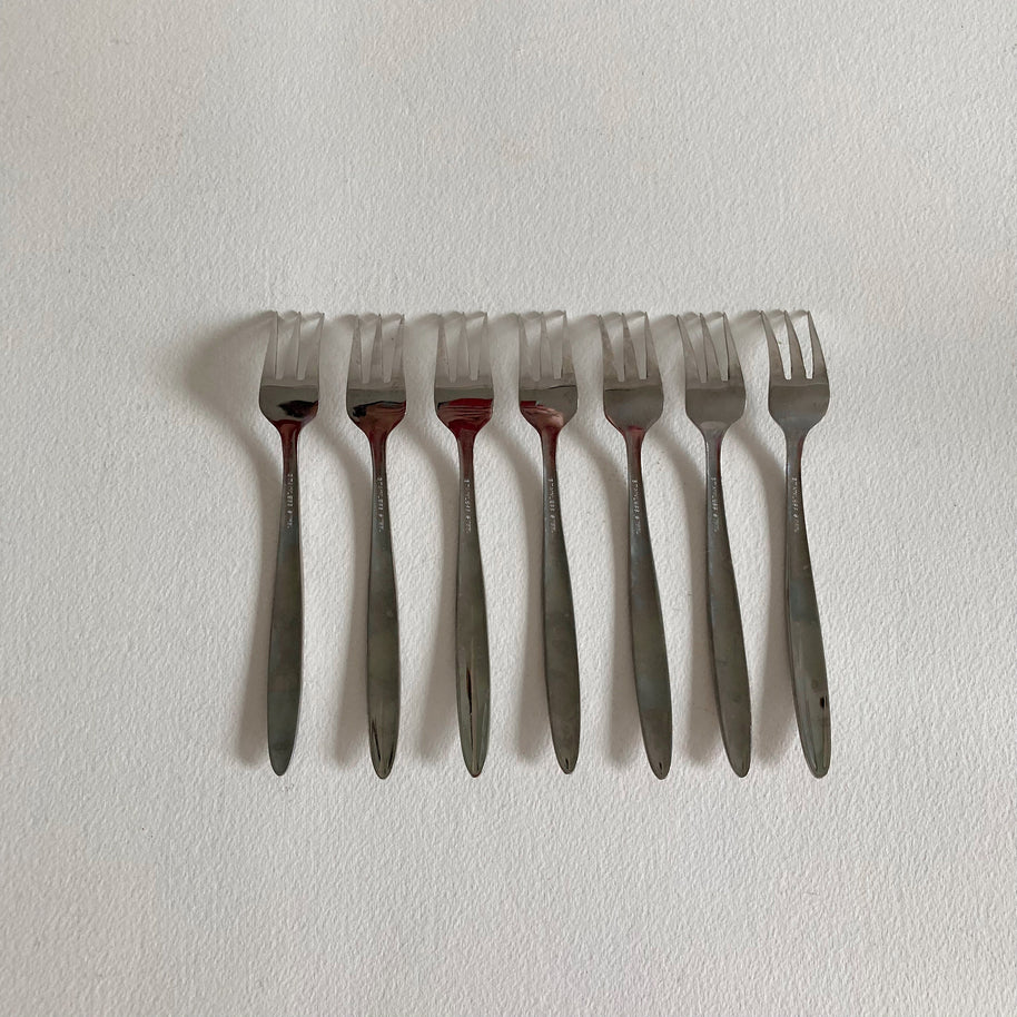 Vintage Mid Century Modern Stainless Steel Cocktail Forks - Set of 7