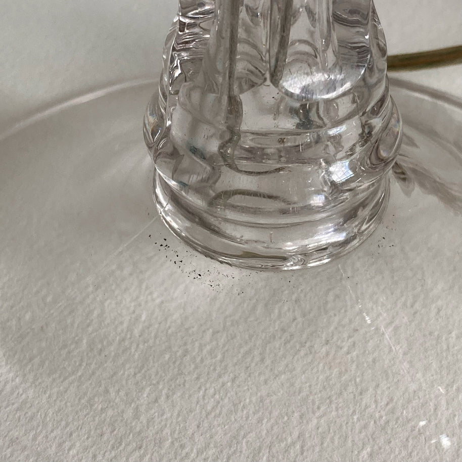 Vintage Clear Glass Table Lamps: Geometric Stem Design, Set of 2