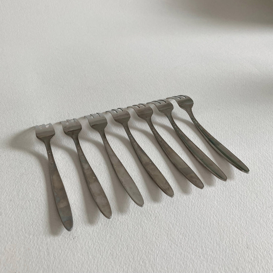 Vintage Mid Century Modern Stainless Steel Cocktail Forks - Set of 7