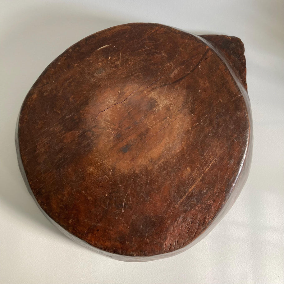 Vintage Indian Attributed Chapati Bowl: Large Patinated Wood Centerpiece