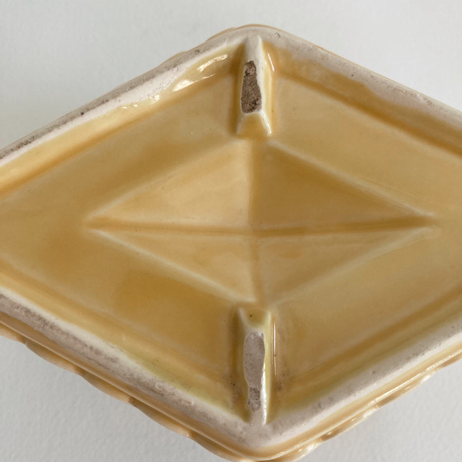 Vintage Yellow Ceramic Planter: Diamond Scallop Rim, American Pottery