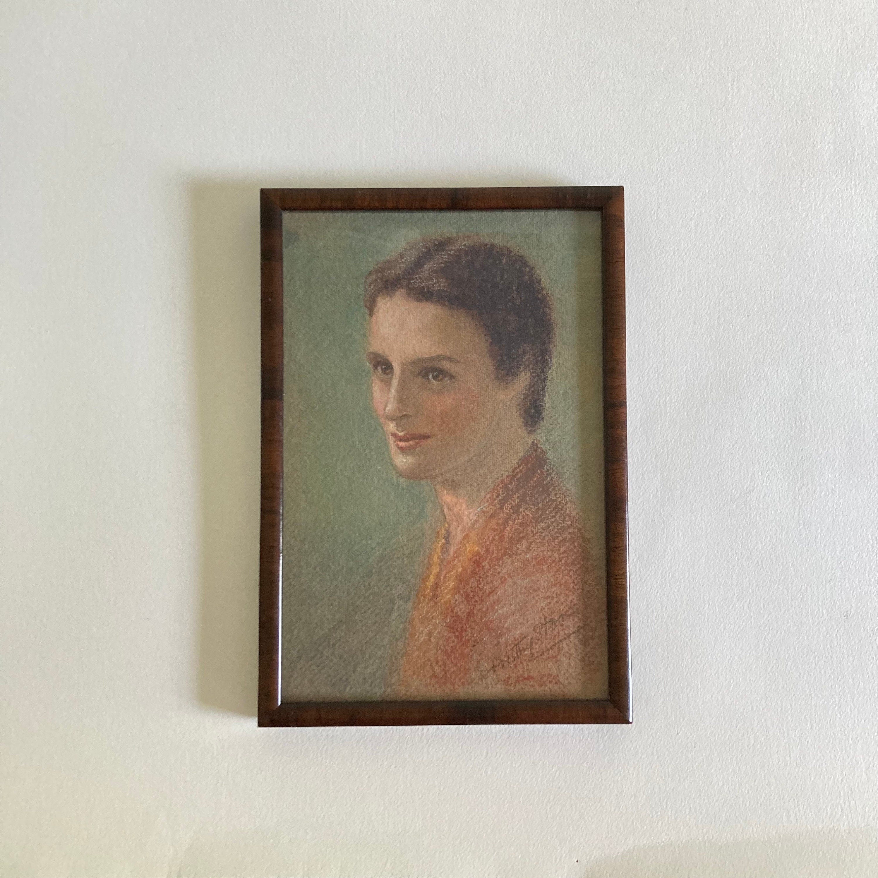 Dorothy Stone Attributed Pastel Portrait: 1930s/ 1940s Woman, Framed Art