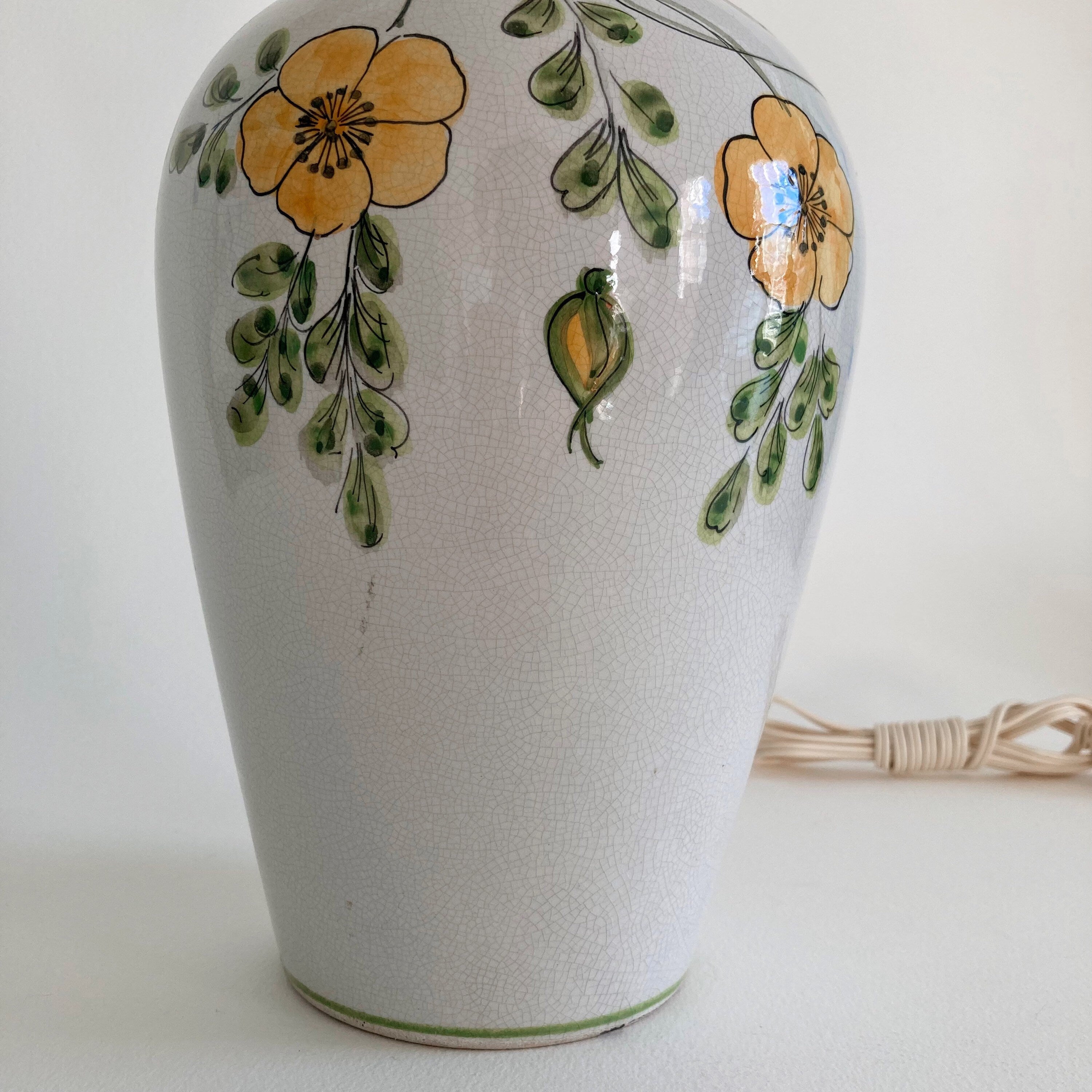 Vintage Italian Ceramic Table Lamp: Floral Crackle Glaze, 1970s